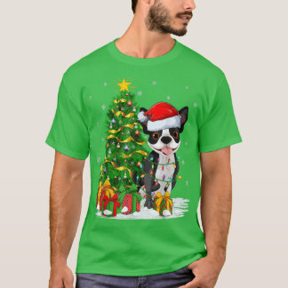 Boston Terrier Dog Xmas Tree Santa Boston Terrier T-Shirt