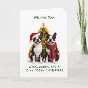 Boston Terrier Dogs Christmas Holiday Card