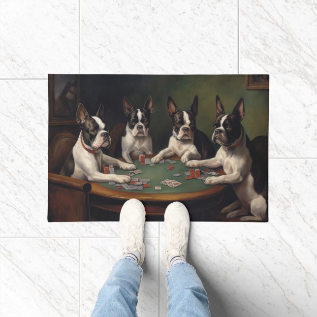 Boston Terrier Dogs Playing Poker Art Doormat (Indoor)