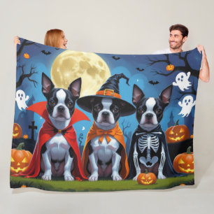 Boston Terrier Dogs Pumpkin Halloween Funny Fleece Blanket