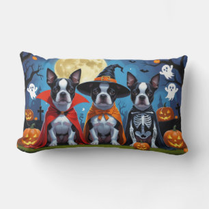 Boston Terrier Dogs Pumpkin Halloween Funny Lumbar Cushion