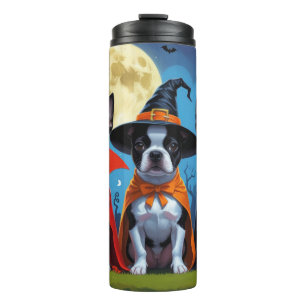 Boston Terrier Dogs Pumpkin Halloween Funny Thermal Tumbler