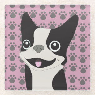Boston Terrier, Dusty Pink Glass Coaster
