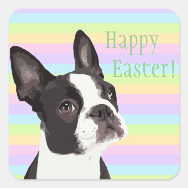 Boston Terrier Easter Wishes Pastel Stickers (Front)