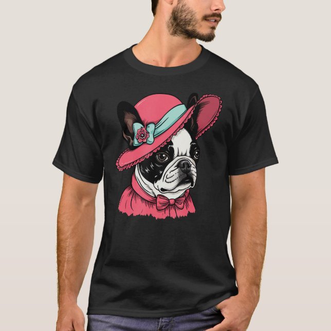 Boston Terrier English Lady Funny Dog Victorian T-Shirt (Front)