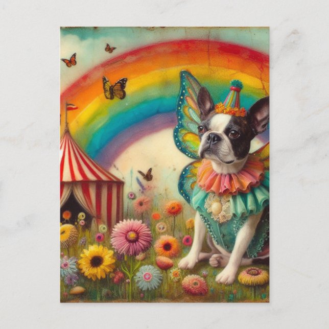 Boston Terrier Fairy Circus Postcard (Front)