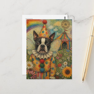 Boston Terrier Fairy Clown Colourful Circus Postcard