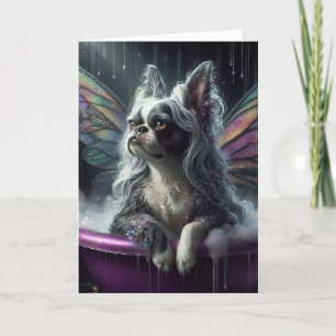 Boston Terrier Fairy Grey Wig in a Purple Bathtub Card