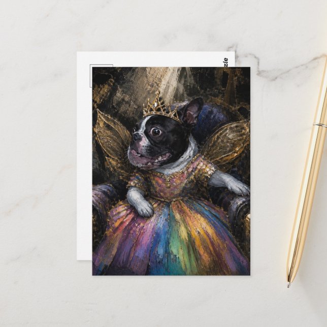 Boston Terrier Fairy in a Chair Postcard (Front/Back In Situ)
