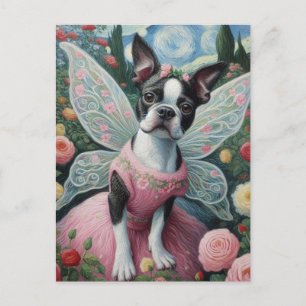 Boston Terrier Fairy in a Flower Garden Postcard