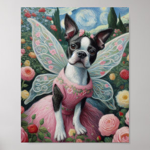 Boston Terrier Fairy in a Flower Garden Poster