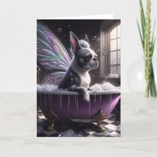 Boston Terrier Fairy in the Purple Bathtub Card