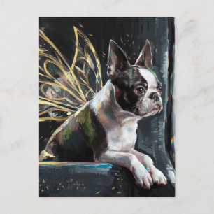 Boston Terrier Fairy on a Train Postcard