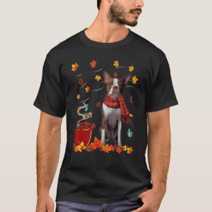 Boston Terrier Fall Chocolate Hot Dog Autumn T-Shirt