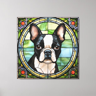 Boston Terrier Faux Stained Glass Canvas Art