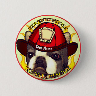 Boston Terrier Firefighter  6 Cm Round Badge