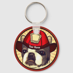 Boston Terrier firefighter keychains