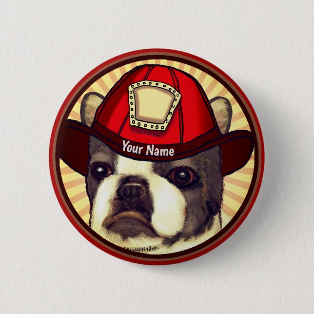 Boston Terrier Firefighter  pin button (Front)