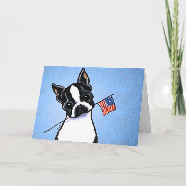 Boston Terrier Flag 4th of July Custom Card (Front)