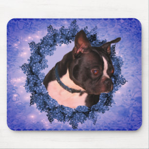 Boston Terrier Floral Wreath Dog Mouse Mat