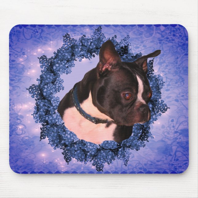 Boston Terrier Floral Wreath Dog Mouse Mat (Front)