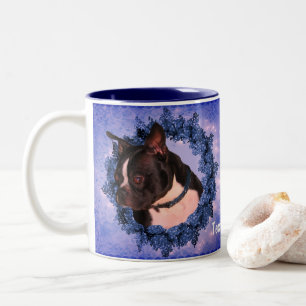 Boston Terrier Floral Wreath Personalised  Two-Tone Coffee Mug