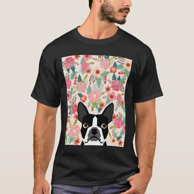Boston Terrier Florals Pattern Print Flowers Sprin T-Shirt (Front)