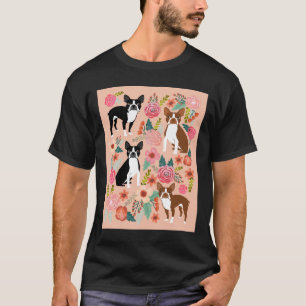 Boston Terrier Florals Pink Peach Pastel Flowers S T-Shirt