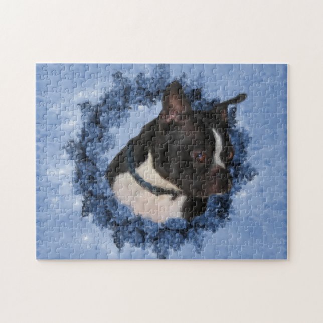 Boston Terrier Flowers Dog Art Photo Painting  Jigsaw Puzzle (Horizontal)