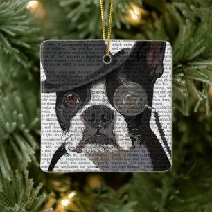 Boston Terrier, Formal Hound and Hat Ceramic Ornament