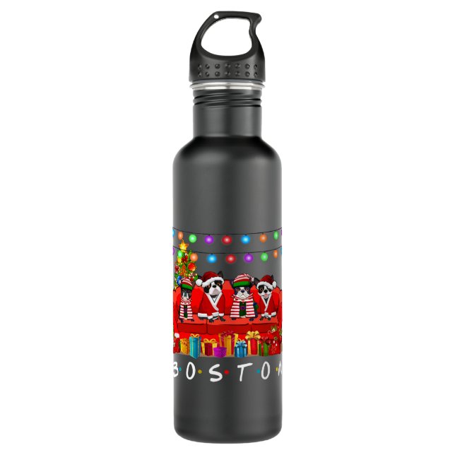 Boston Terrier Friends Christmas Lights 710 Ml Water Bottle (Front)