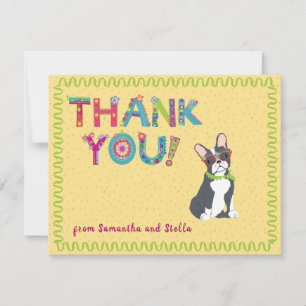 Boston Terrier Fun Colourful Floral Letters        Thank You Card