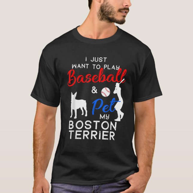 Boston Terrier Funny Baseball Dog Owner Lover Xmas T-Shirt (Front)
