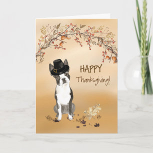 Boston Terrier Funny Pilgrim Hat Thanksgiving Card