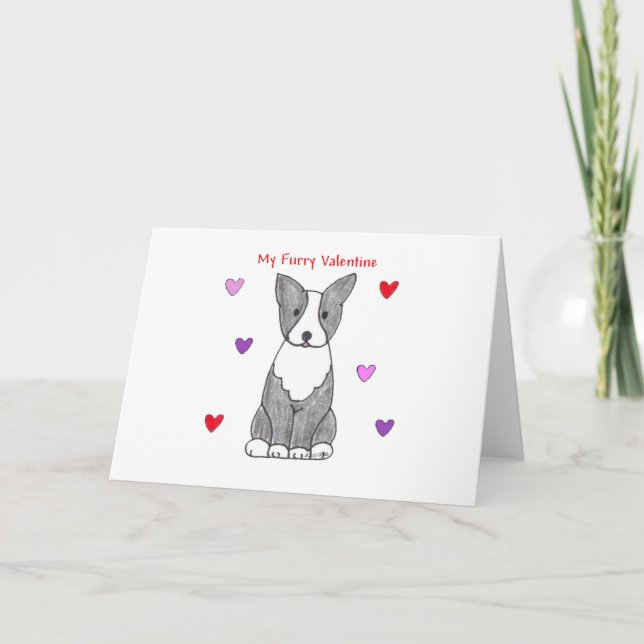 Boston Terrier Furry Valentine Holiday Card (Front)