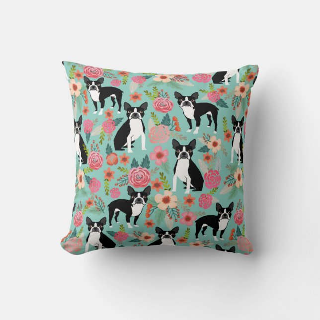 Boston Terrier Girly Vintage Flowers Print - cute Cushion (Front)