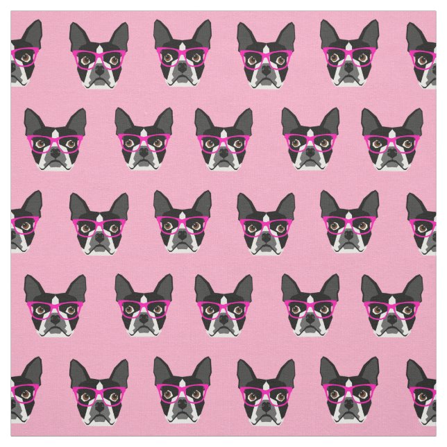 Boston Terrier Glasses - pink fabric (Swatch)