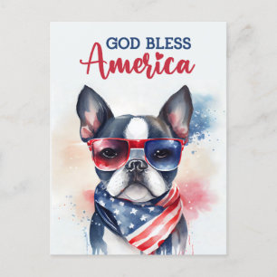 Boston Terrier, God Bless America Postcard