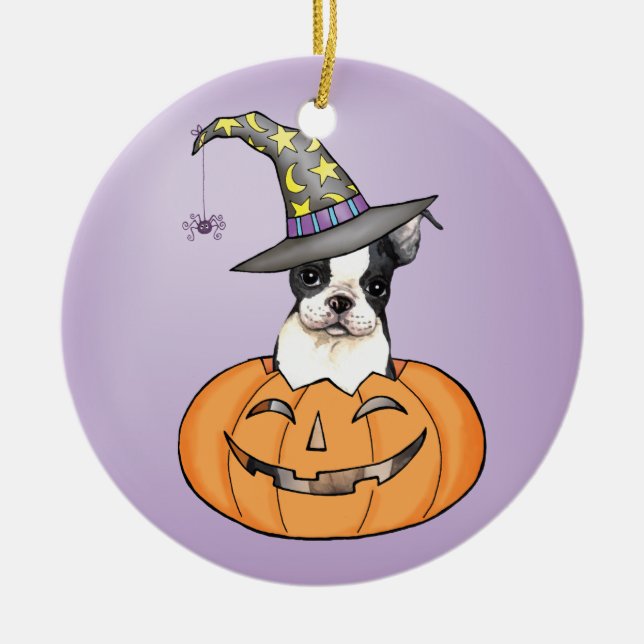 Boston Terrier Halloween Ceramic Tree Decoration (Front)