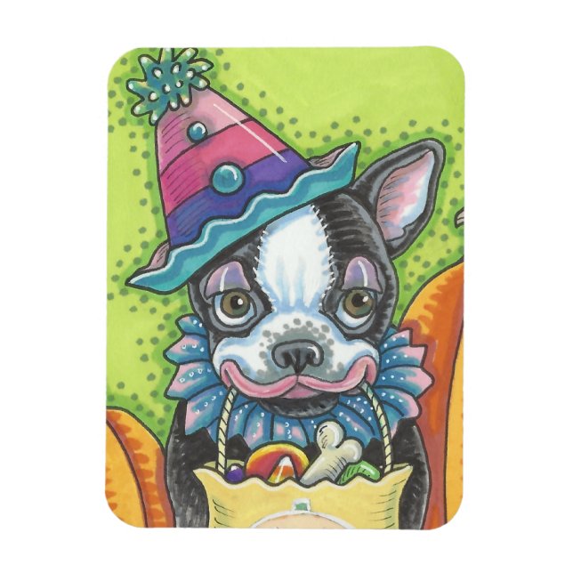 BOSTON TERRIER HALLOWEEN CLOWN, CUTE DOG MAGNET (Vertical)