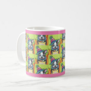 BOSTON TERRIER HALLOWEEN CLOWN, DOG MUG Pink