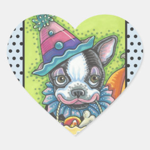 BOSTON TERRIER HALLOWEEN CLOWN STICKER SHEET Heart