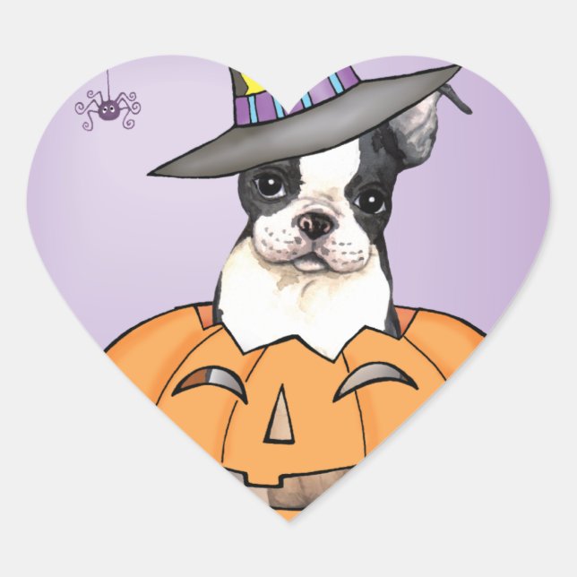 Boston Terrier Halloween Heart Sticker (Front)