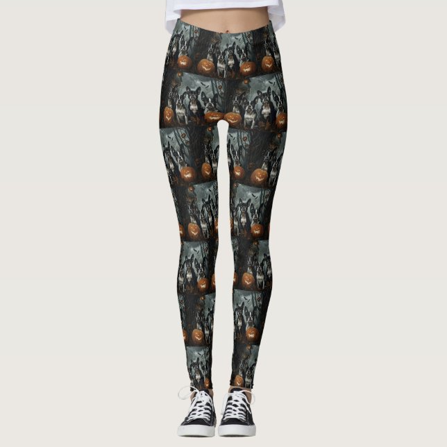 Boston Terrier Halloween Night Doggy Delight Leggings (Front)