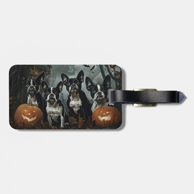 Boston Terrier Halloween Night Doggy Delight Luggage Tag (Back Horizontal)