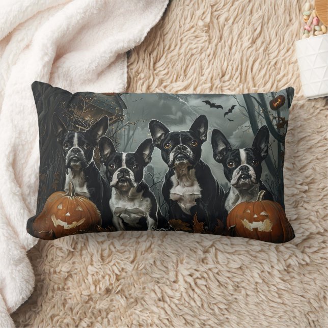 Boston Terrier Halloween Night Doggy Delight Lumbar Cushion (Blanket)