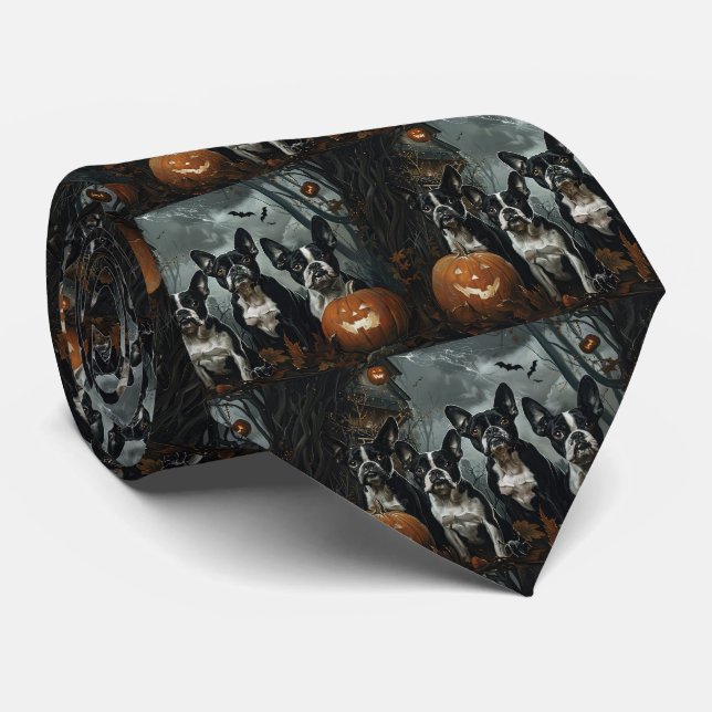 Boston Terrier Halloween Night Doggy Delight Tie (Rolled)