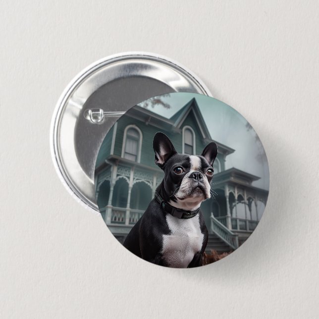 Boston Terrier Halloween Scary 6 Cm Round Badge (Front & Back)