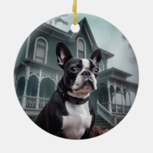 Boston Terrier Halloween Scary Ceramic Tree Decoration
