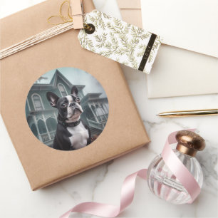 Boston Terrier Halloween Scary Classic Round Sticker